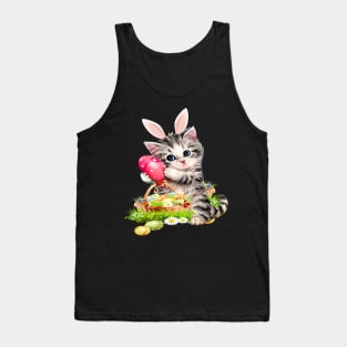 Cute Cat Pet Hunting Egg Tree Bunny Easter Day Tank Top